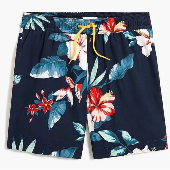 🩳 🌟HP🌟 J. Crew Boys' Navy Floral Print Swim Trunk - Picture 1 of 7